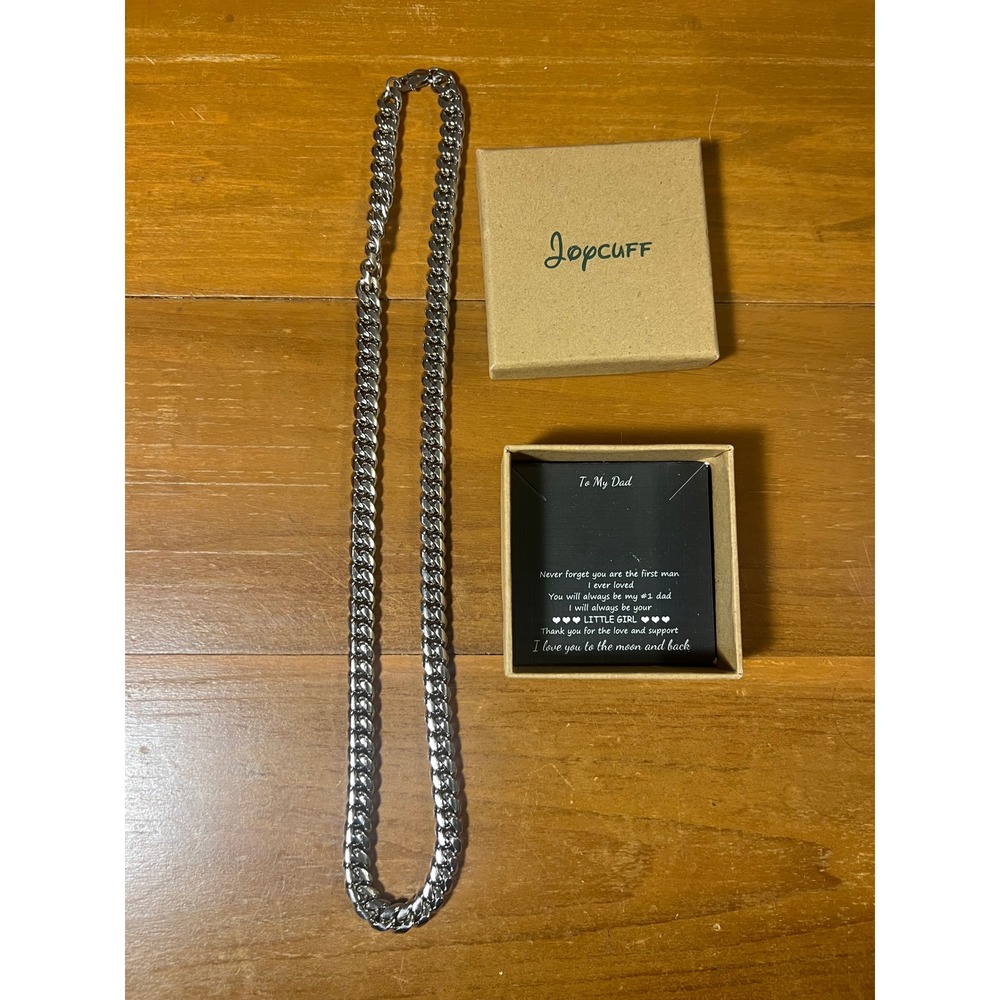 Joycuff Mens Silver Cuban‎ Link Chain Necklace To My Dad Gift Box Curb Chain